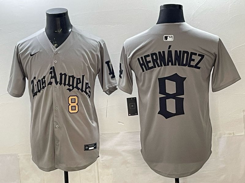 Men 2026 Los Angeles Dodgers #8 Hernandez Grey Five generations Nike MLB Jersey style 0031->los angeles dodgers->MLB Jersey